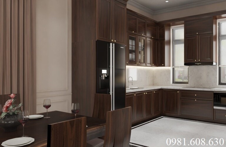 Thi công nội thất phòng ăn nối liền phòng bếp