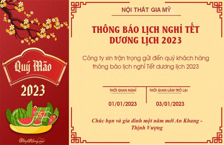 Công Ty Nội Thất Gia Mỹ Thông Báo Lịch Nghỉ Tết Dương Lịch 2023 Noi That Gia My Lich Nghi Tet Duong Lich 2023