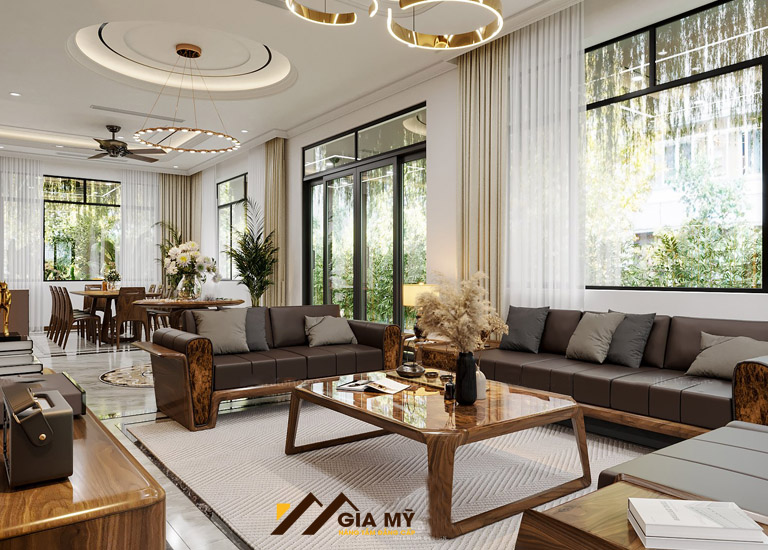 Bàn ghế gỗ óc chó chung cư1