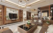 Kết hợp bàn ghế, kệ ti vi cho nội thất gỗ óc chó chung cư nâng tầm đẳng cấp